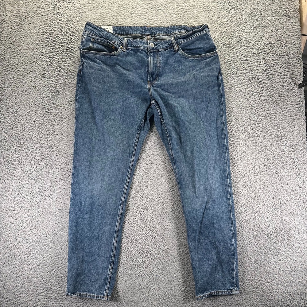 H&M Jeans Mens 40x32 Blue Cotton Denim Tapered Workwear Faded Travel Stretch